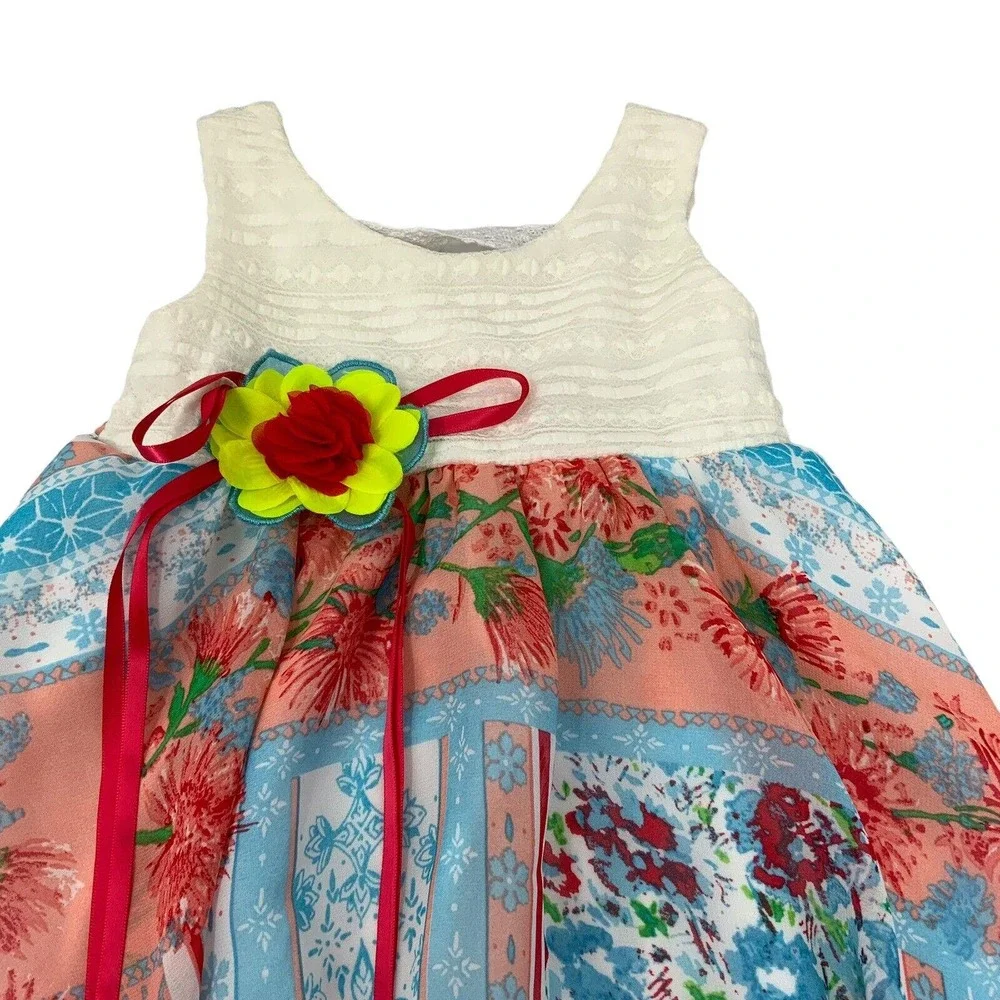 RARE EDITIONS Girl's Country Sleeveless Sun‎ Dress Size 2T Flower Bow Tie Back